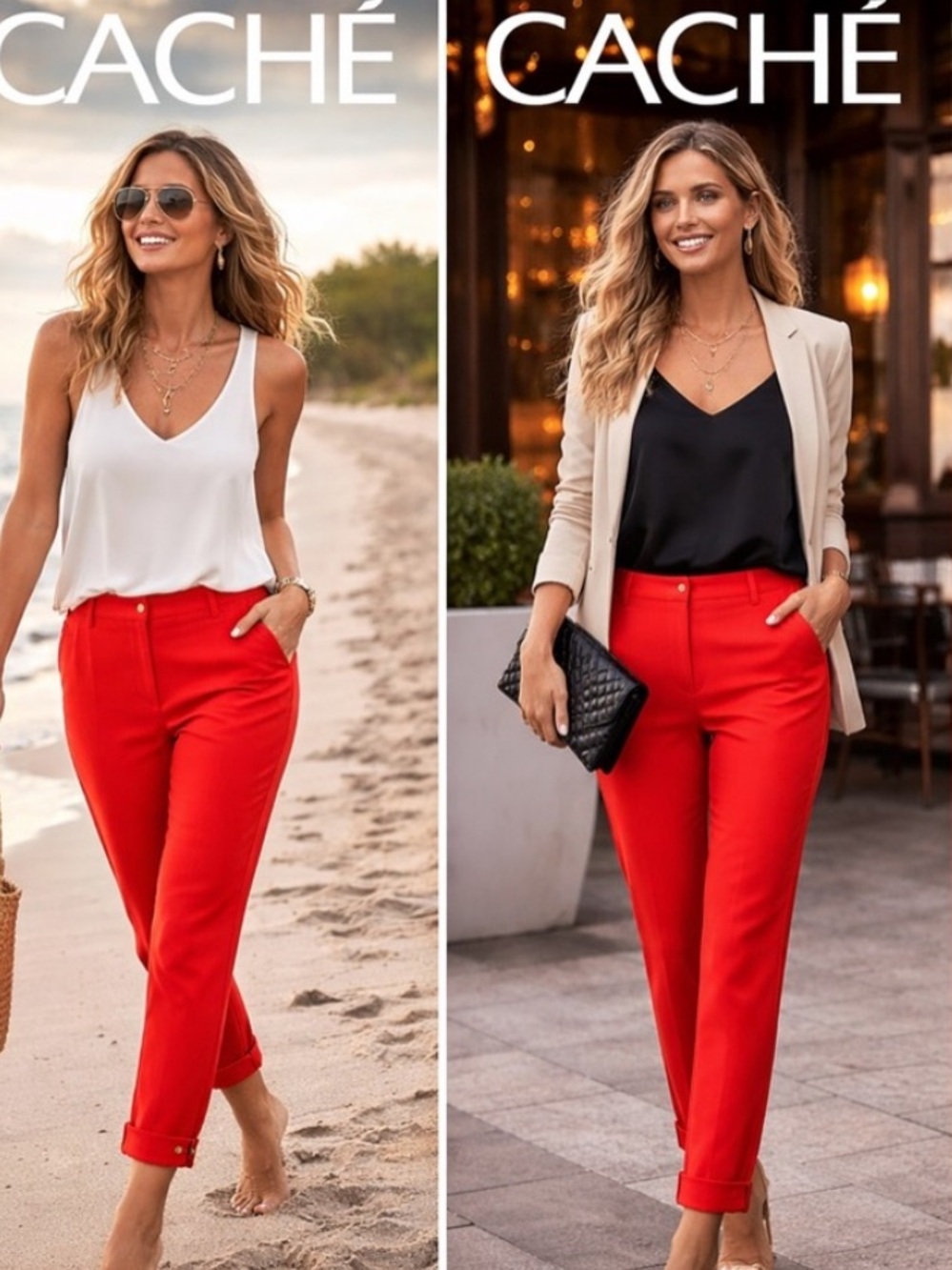 Cache Red Ankle Pants Gold Zip Pocket Tapered Cuffed Cocktail Chic,EUC,Size 10